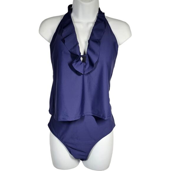 Cupshe Ruffled V-Neck Halter Style Tankini with Bikini Bottom NWT Size M - Picture 1 of 16